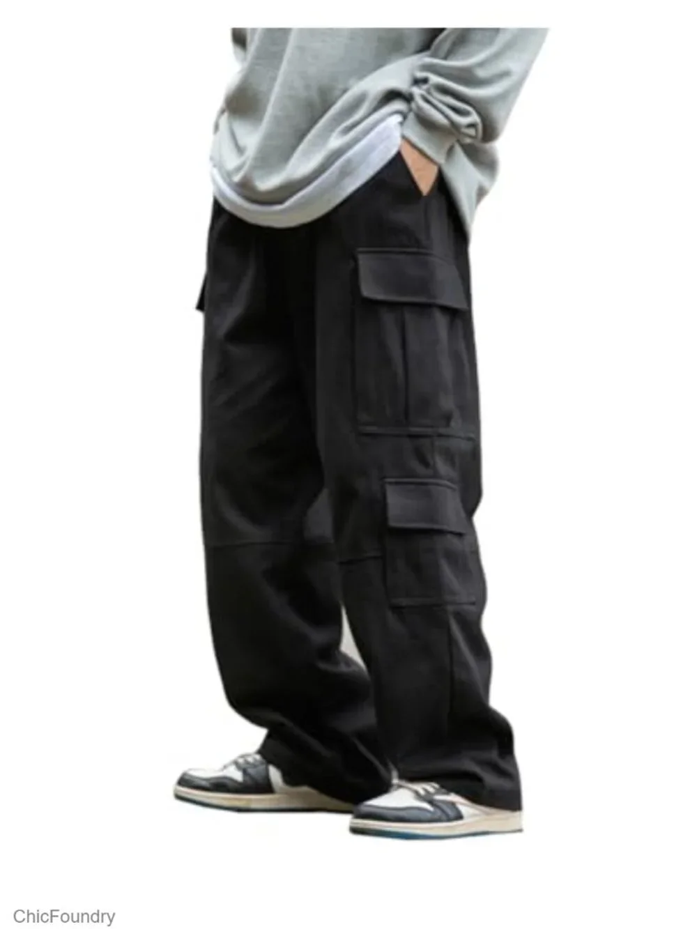 Baggy Cargo Pants Elastic Waist Drawstring Multi Pockets Streetwear Jogger